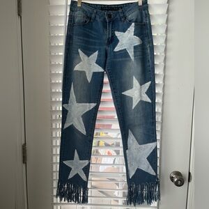 Tinseltown Blue Star-Patterned Fringe Jeans